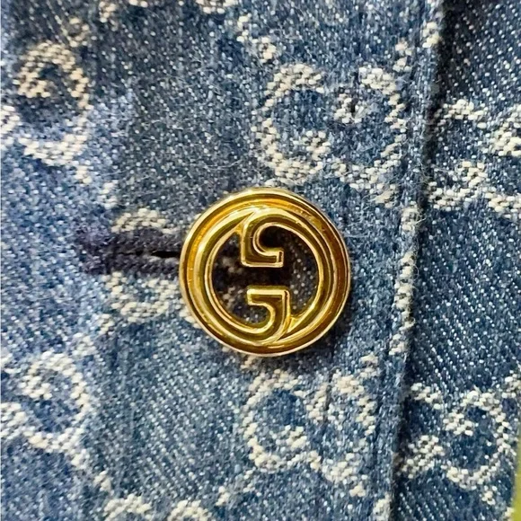🚩steal Authentic Gucci Blue Denim Jacket with Brown Leather Details - Picture 4 of 6
